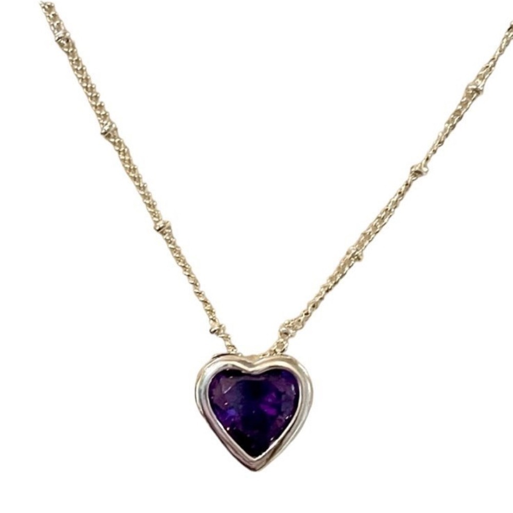 Purple Heart Pendant Necklace Made w/ Swarovski Crystal Sterling Silver Overlay